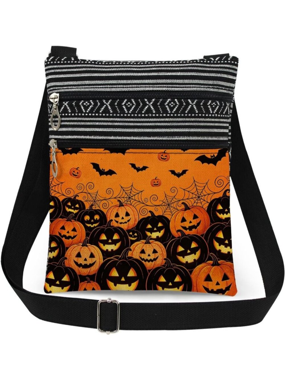 Women's Orange Halloween Pumpkin Witch Ghost Skull Purse Crossbody Handbag Bag